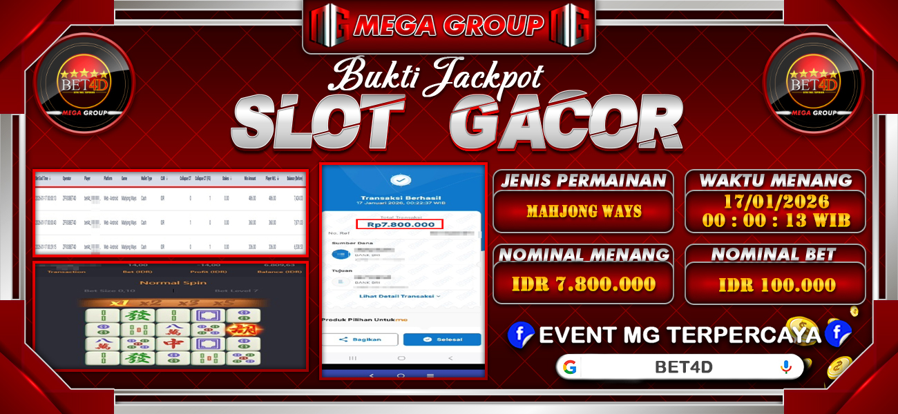 Bukti JP situs Bet4D hari Sabtu, 17 Januari 2026